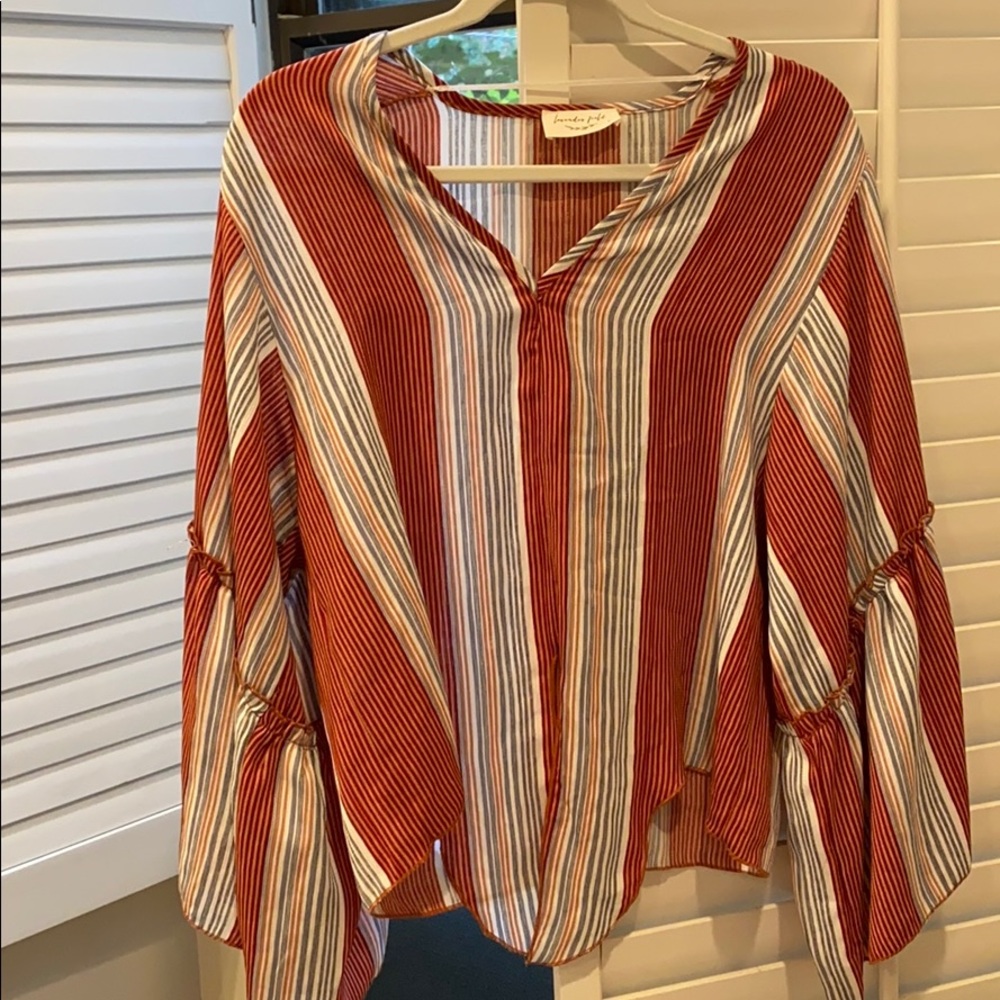 Red, white & blue tunic with flared sleeves
